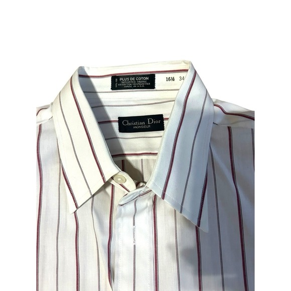 Vintage Christian Dior Plus De Coton Short Sleeve Button Down Striped 16.5 - Picture 4 of 8